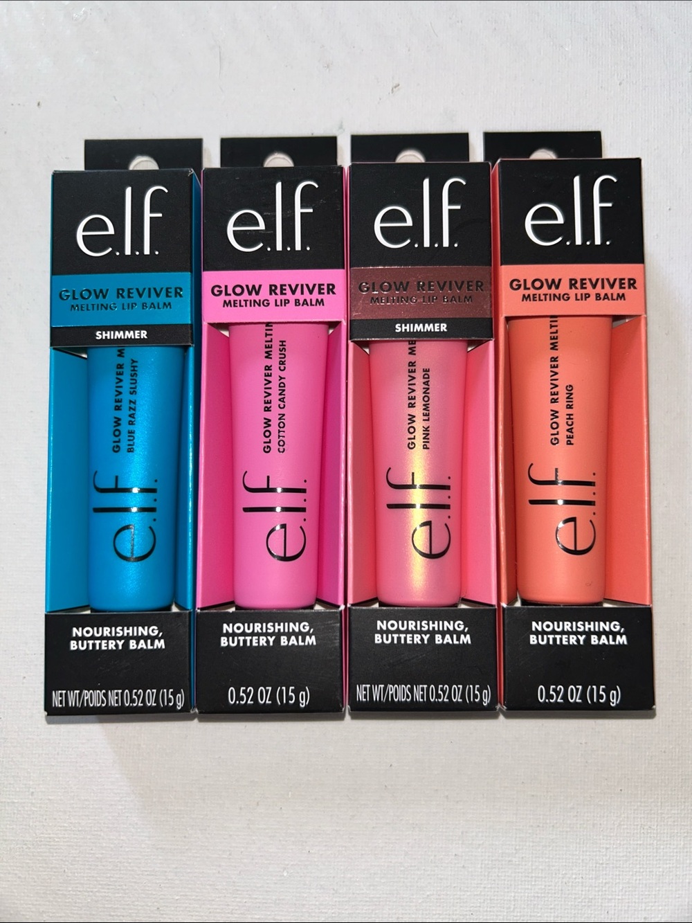Brand New Bundle ELF Glow Reviver Melting Lip Balm Set -Blue, Pink, Coral, Peach